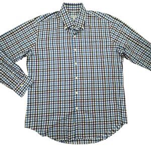 Peter Millar Shirt Mens L Blue White Plaid Check Long Sleeve Button Down Cotton